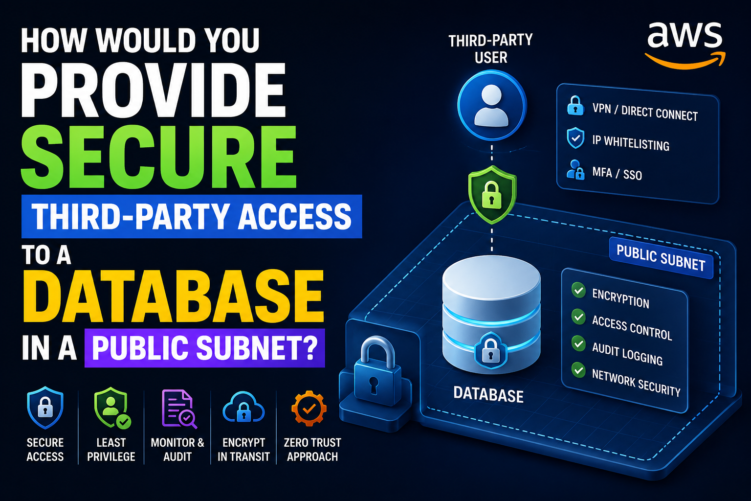 How would you provide secure third-party access to a database in a public subnet?